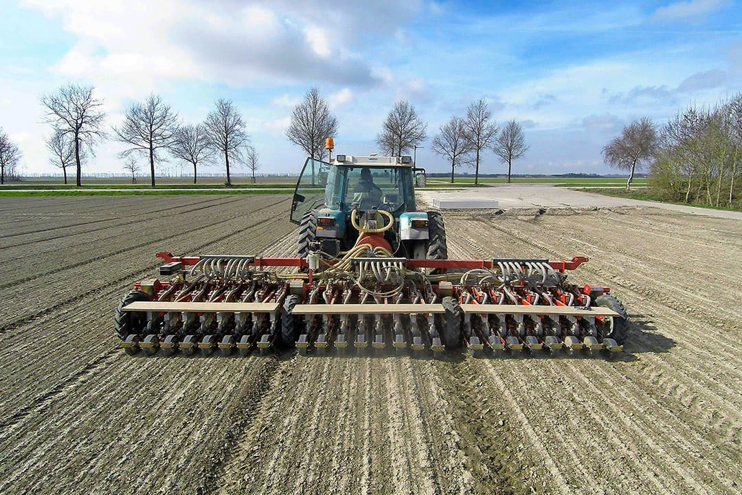 Robert Stokman in Biddinghuizen reed enkele jaren geleden bij gebrek aan een goed alternatief met de zaaimachine nog een keer licht over de gezaaide rijen. Werkte niet onaardig, maar is ook niet dé ideale manier. Vorig jaar deed Stokman ervaring op met een cambridgerol en met een wiedeg. Zijn conclusie is duidelijk: komt er dit jaar weer een korst op de uien, dan ga ik de wiedeg van de buurman lenen. En uiteindelijk, omdat die ook voor onkruidbestrijding nuttig is, zal er wel een keer een wiedeg worden aangeschaft. - Foto: Sytze Bakker