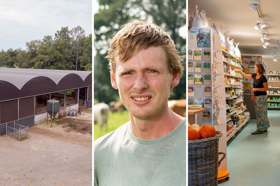 Guus van Imhoff, links de heuvelstal en rechts de boerderijwinkel - waar biologisch-dynamische bedrijfsvoering en zorg samenkomen. - Foto's: Jan Willem Schouten