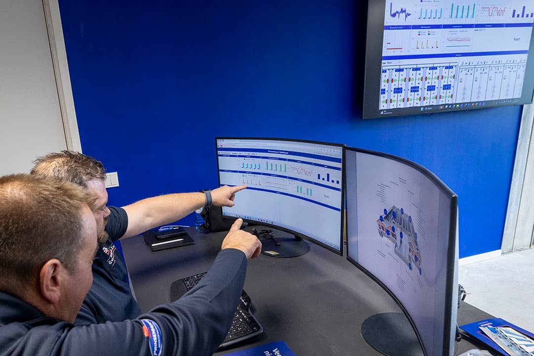 Met behulp van sensoren geeft het dashboard realtime de situatie van stalklimaat, voer-, water- en melkgift per hok en per afdeling.