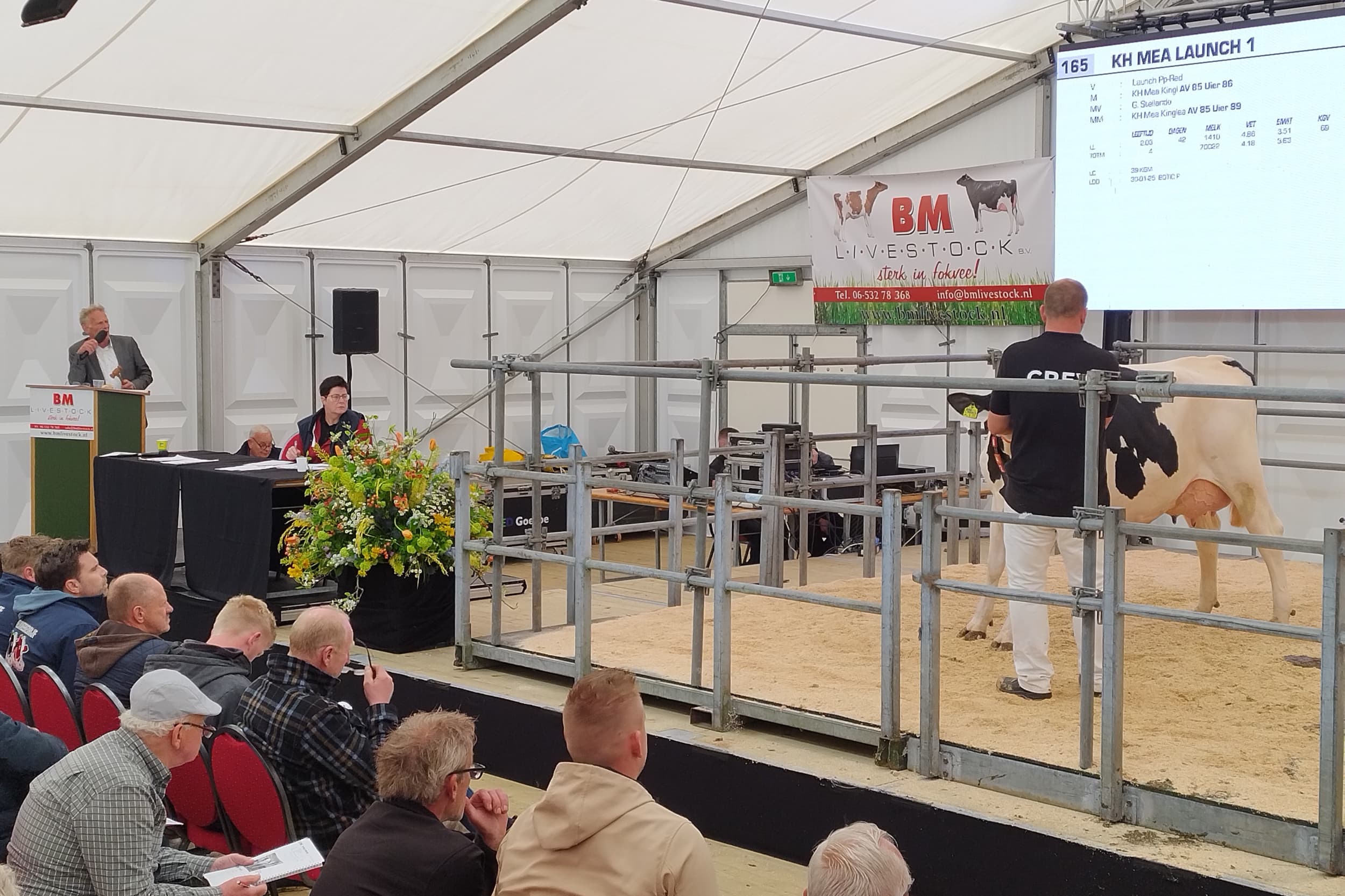 Tijdens de veiling in Biddinghuizen werden de dieren gepresenteerd aan het publiek. Foto’s: Robert Prins
