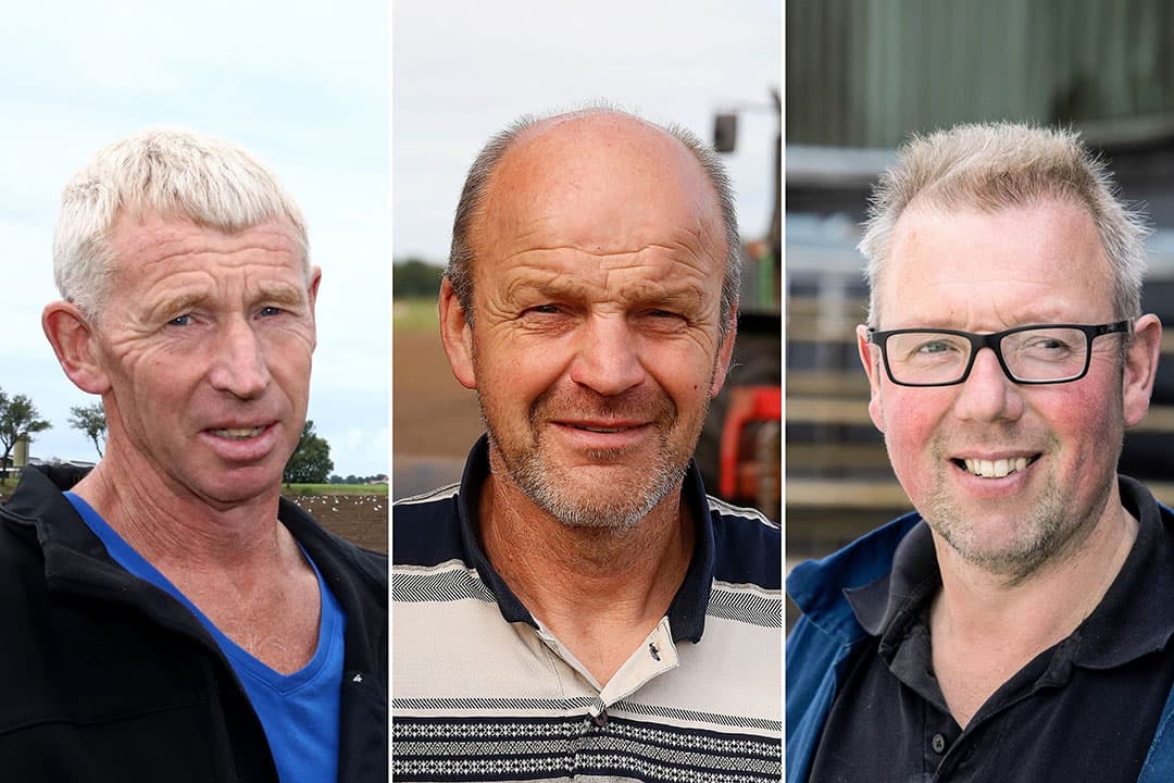 Veehouders Harrie Kramer, Raymond Huirne en Johan Noordam (vlnr). - Foto's: Hans Prinsen, Henk Riswick en Herbert Wiggerman