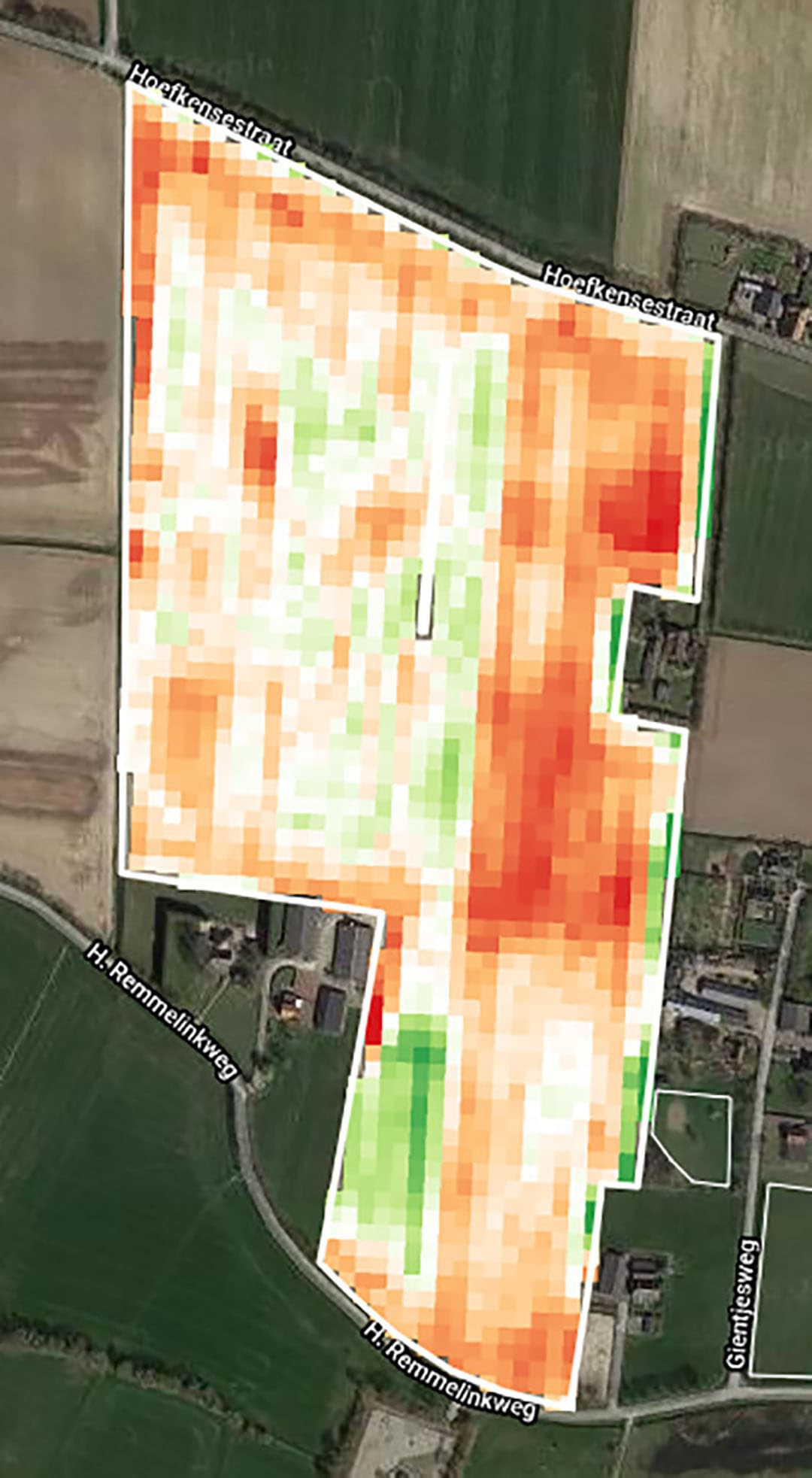 Prestatiekaart 2020. Vergelijk deze kaart met die van 2021 op de smartphone. Harde conclusies over de potentie van een perceel mogen niet zomaar getrokken worden.