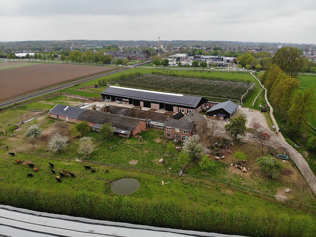 Luchtfoto van het bedrijf.