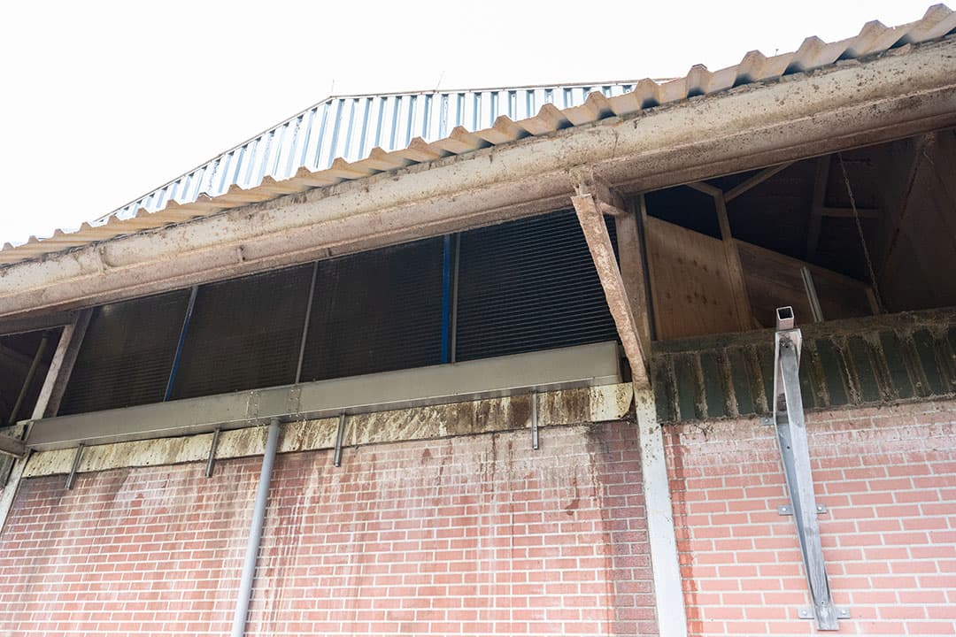 Achter de luchtwasser is een enorme radiateur geplaatst die is gekoppeld met de warmtepomp. De varkens houden zodoende de vergister op temperatuur.