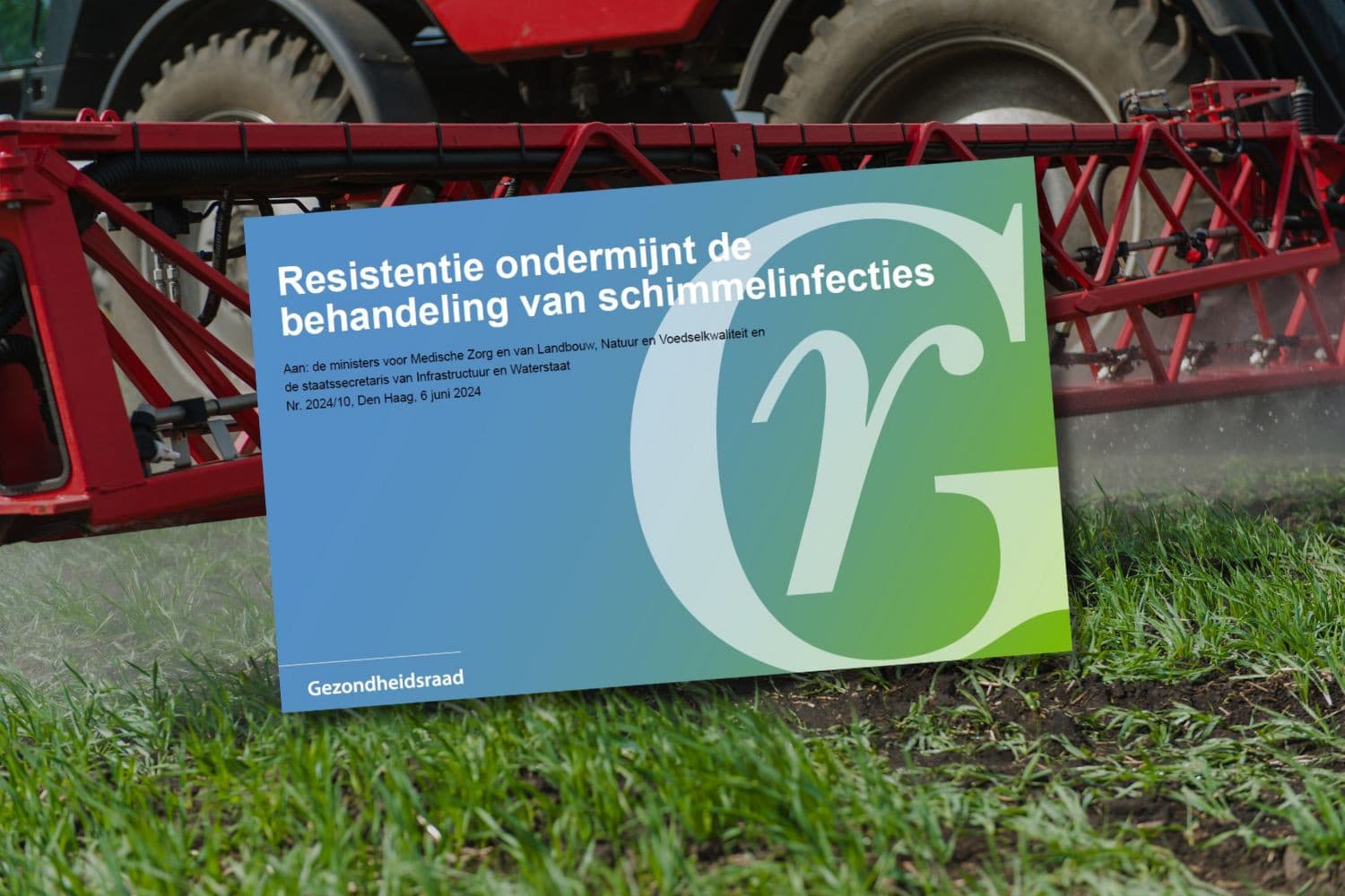 De Gezondheidsraad concludeert dat het dringend noodzakelijk is om het gebruik van fungiciden in de landbouw te beperken om resistentievorming bij schimmels tegen te gaan. – Afbeelding: Gezondheidsraad en Canva, beeldbewerking