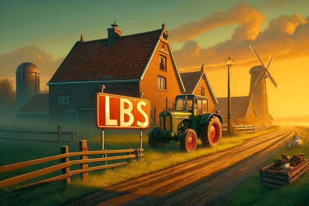 Het 'ministerie LBS' lijkt zich voornamelijk te richten op het faciliteren van het stoppen van boeren, een beleid dat steeds meer kritiek oproept, aldus columnist Vergaderboer. - Afbeelding: gegenereerd door OpenAI's ChatGPT