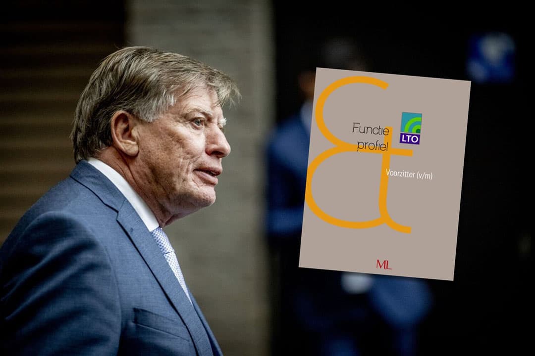 Sjaak van der Tak naast de cover van het 10 pagina's tellend functieprofiel voor de nieuwe voorzitter van LTO Nederland. - Foto: ANP en cover functieprofiel, beeldbewerking