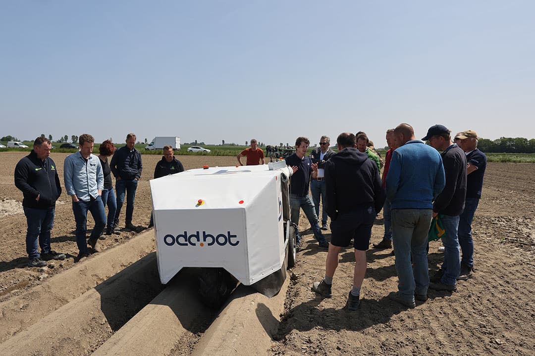 Weed Whacko van Oddbot.  Een onkruidrobot met nu eerst de focus op peen. Na herkenning pakken twee robotarmen onkruidplantjes aan. Die worden óf de grond ingedrukt óf eruit getrokken. Wortelonkruiden en aardappelopslag vragen teveel trekkracht. De machine werkt zonder gps en zonder internetverbinding. "Zoveel mogelijk idiot proof", zegt een ontwerper. "Wat er niet op zit kan geen storing geven."