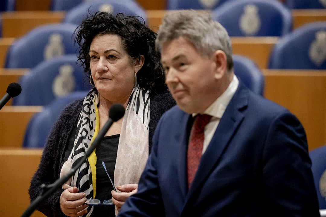 Caroline van der Plas (BBB) en Derk Jan Eppink (JA21) tijdens een debat in de Tweede Kamer.  - Foto: ANP
