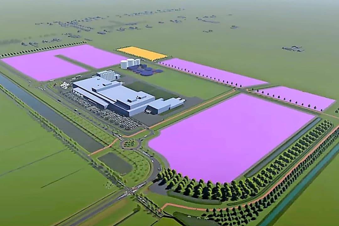 Videostill uit een presentatie van gemeente Hoogeveen over de ontwikkeling van een fabriek voor Fage op bedrijventerrein Riegmeer. – Bron: gemeente Hoogeveen