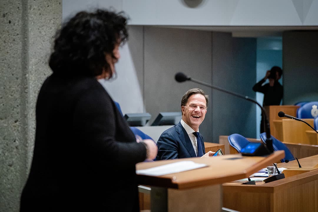 Caroline van der Plas (BBB) en premier Mark Rutte tijdens een plenair debat in de Tweede Kamer over de Europese top van 23 en 24 maart 2023. - Foto: ANP