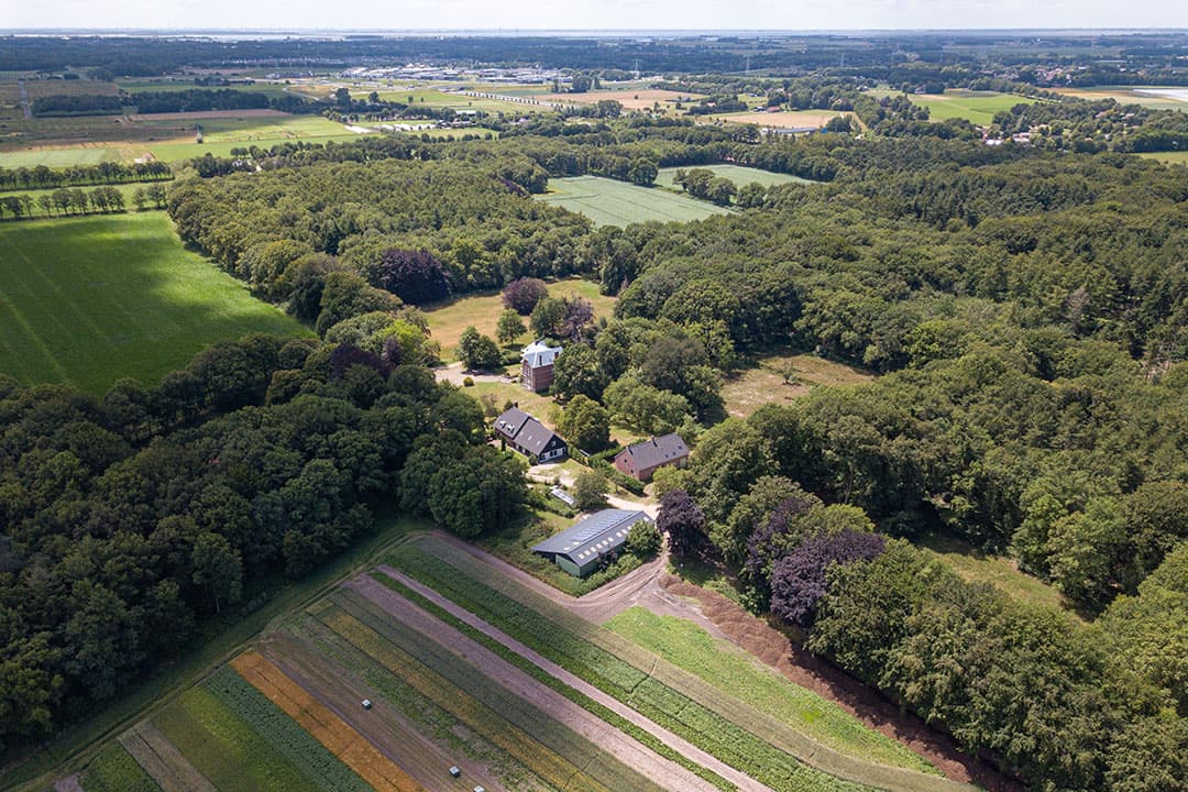 Akkerbouwer Eugène van den Eijnden past strokenteelt toe op akkers van landgoed Dassenberg. - Foto: dronebeelden, Peter Roek