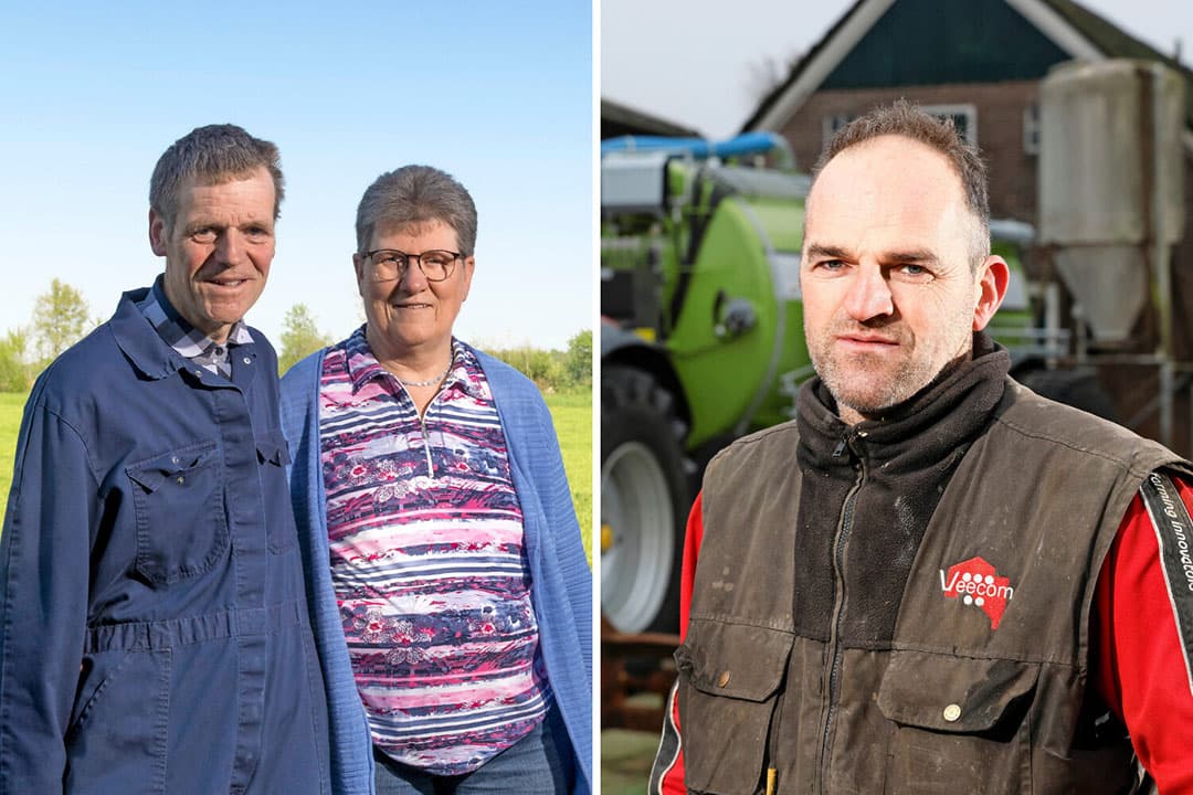 Links Henk en Doreen Bruggink. Zij hebben in Wierden (Ov.) een melkveebedrijf. Rechts: melkveehouder Ard Eshuis. Deze ondernemers weten niet waar ze aan toe zijn vanwege stikstof. - Foto's: Koos Groenewold