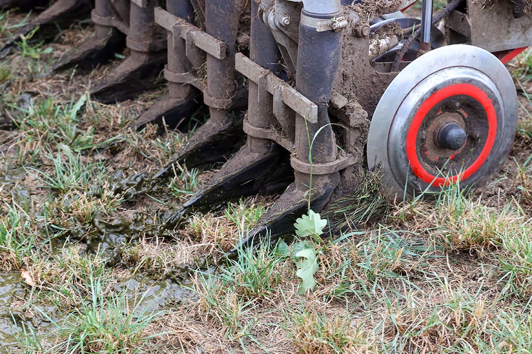 Het uitrijden van mineralenconcentraat in grasland. "We hebben zulke innovaties hard nodig, zowel voor onze toekomstige voeding als het verdienmodel in de landbouw", aldus columnist Roel Jongeneel.