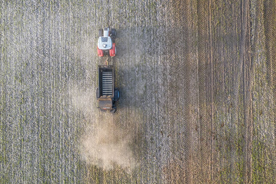 Strooien van mest en kalk via taakkaarten. - Foto: Michel Velderman