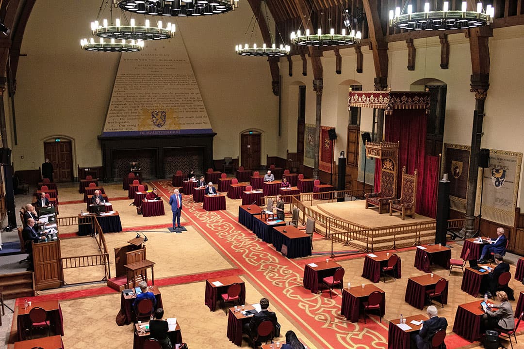 Het laatste debat van de Eerste Kamer in de Ridderzaal, met minister Carola Schouten over de begroting van het ministerie van LNV. Op de foto Schouten in debat met Hamit Karakus (PvdA). - Foto: ANP