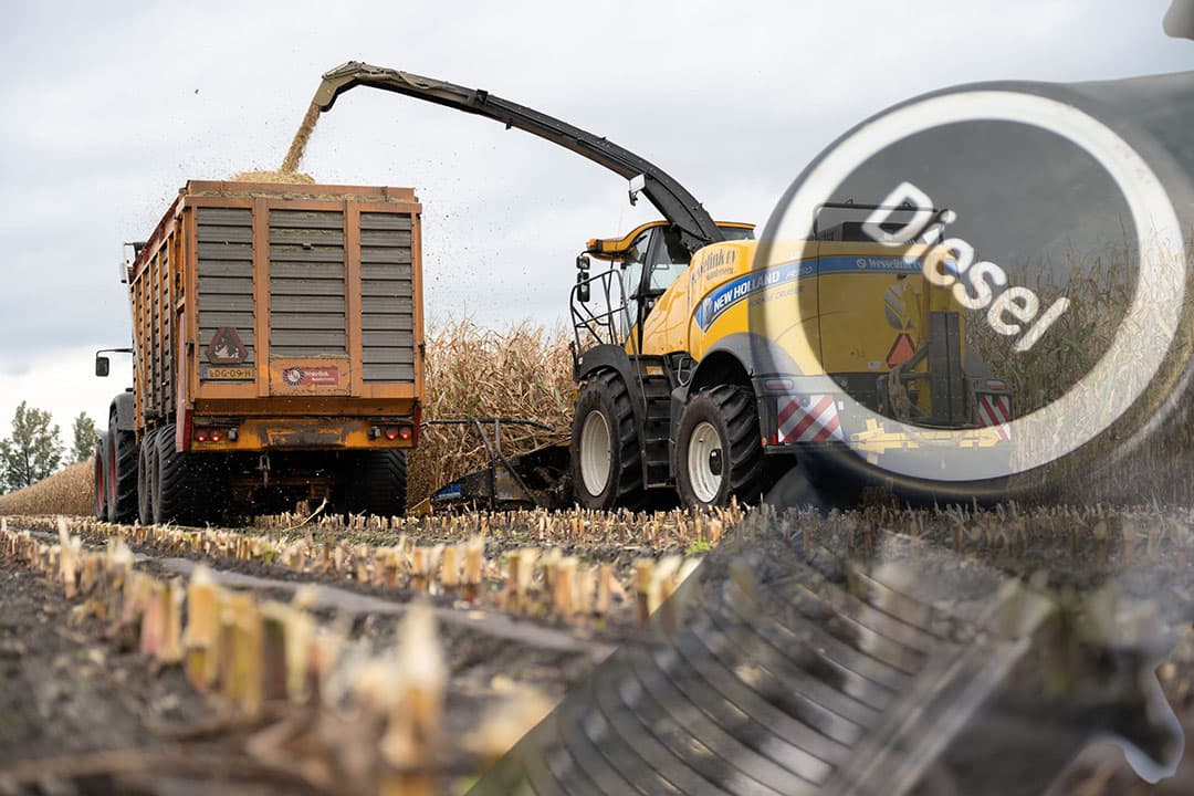 De dieselprijs piekte dit jaar op een voor loonwerkers én boeren zeer ongunstig moment; tijdens de oogsten. - Foto: Michel Velderman en Canva, bewerking Misset