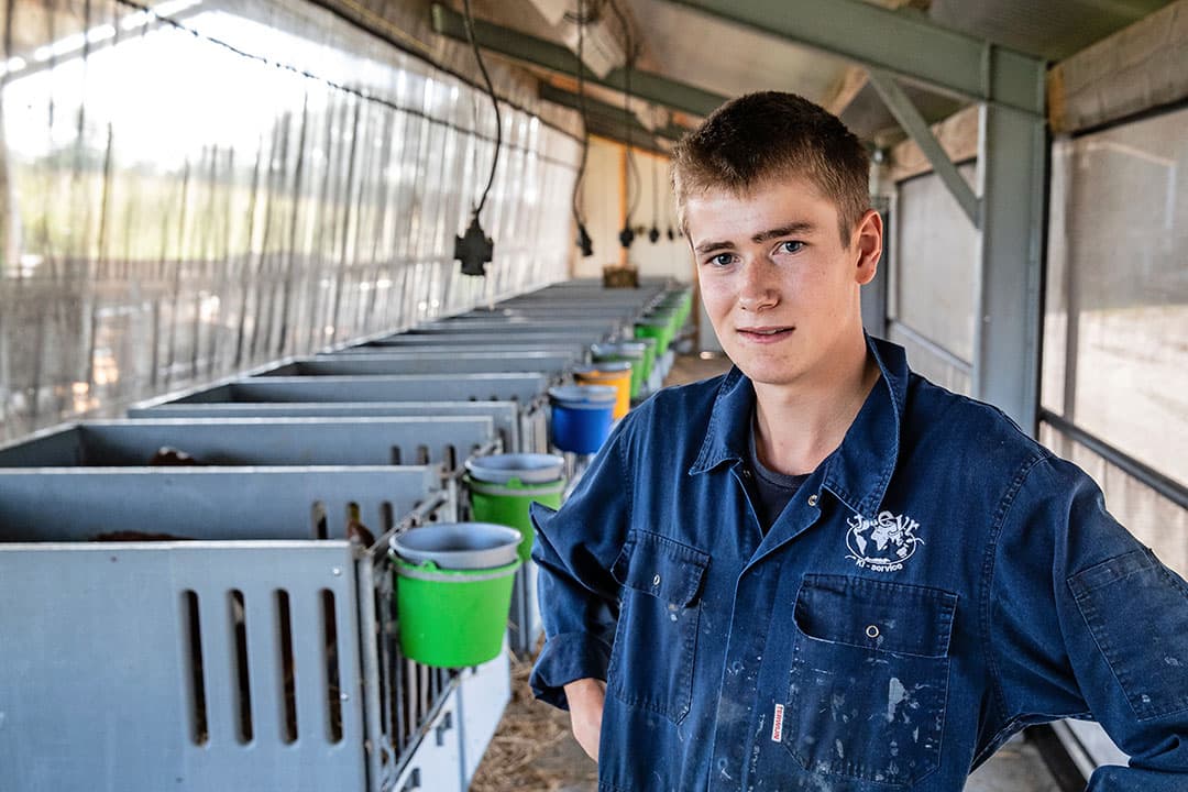 Mark Bakker (20) werkt op het bedrijf van familie Smale in Joppe (Gld.) met 175 melkkoeien, 60 stuks jongvee en 120 hectare land. Op het bedrijf staan 20 eenlingboxen. - Foto's: Ronald Hissink