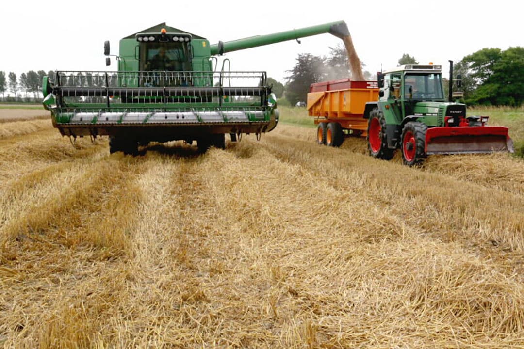 In het hart van Zeeland op Zuid-Beveland dorst loonbedrijf van den Dries uit 's-Heerenhoek 22 ha maaltarwe voor Vermue-Nisse. - Foto's: Anton Dingemanse