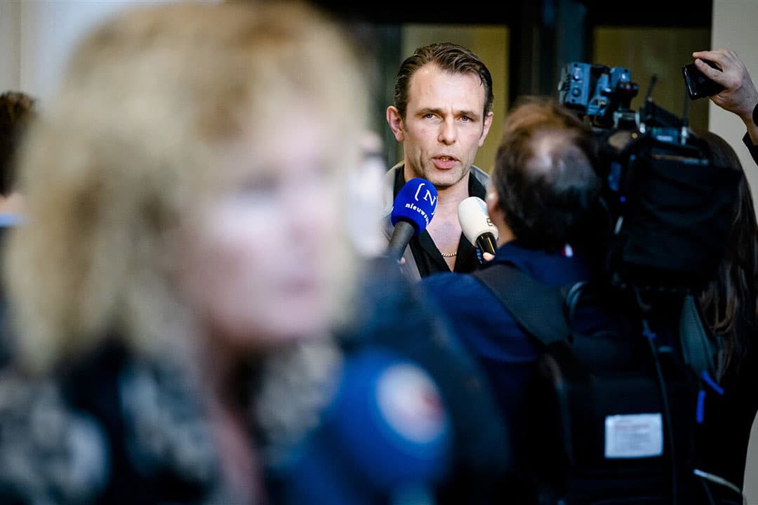 Archieffoto: februari 2020, Jeroen van Maanen (destijds Farmers Defence Force, nu voorzitter van NVM) na afloop van een overleg op het ministerie van Landbouw, Natuur en Voedselkwaliteit (LNV) in Den Haag.