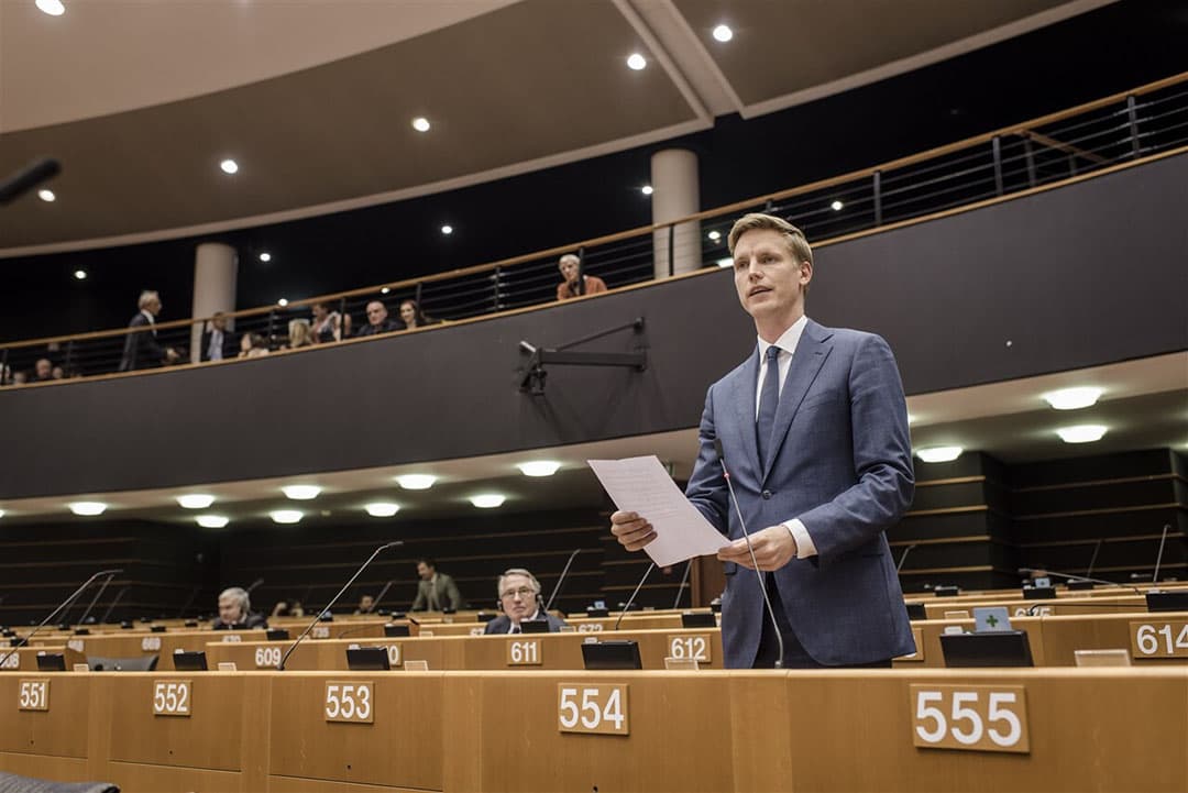 Foto: Jan Huitema (VVD) in het Europees Parlement in Brussel.