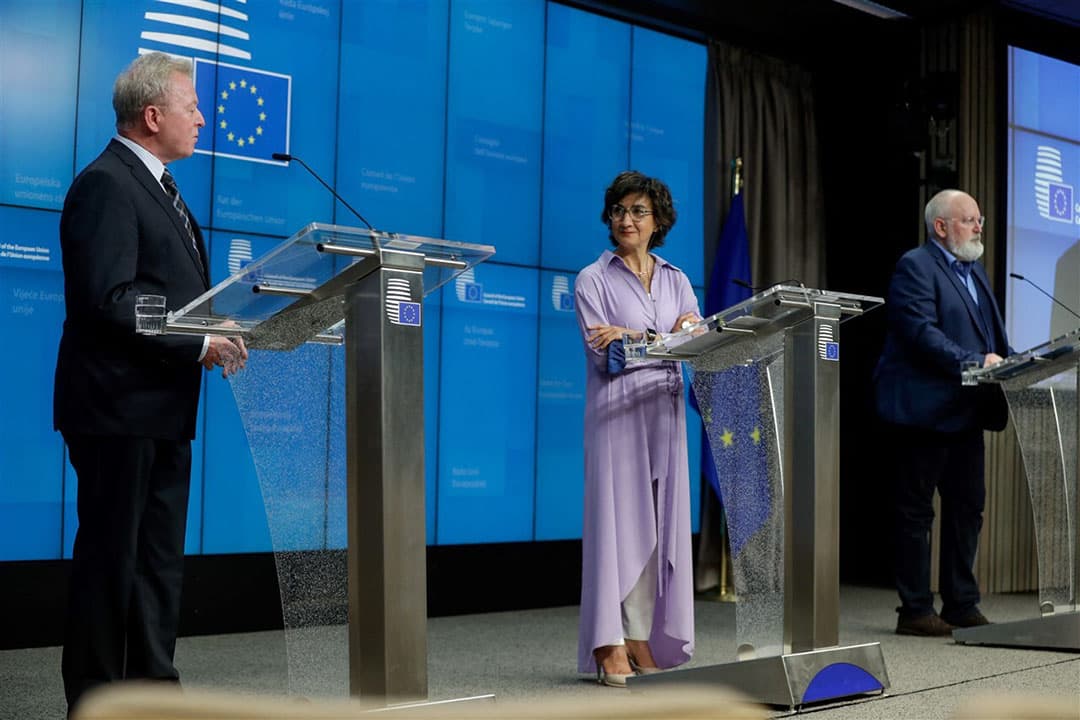 De persconferentie van de Europese Unie waarin het GLB-akkoord werd toegelicht. - Foto: ANP