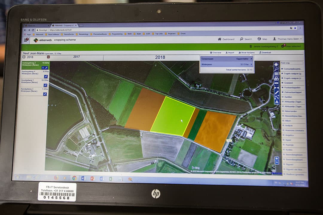 Schermafbeelding van het huidige dataserviceplatform Akkerweb. - Foto: Peter Roek