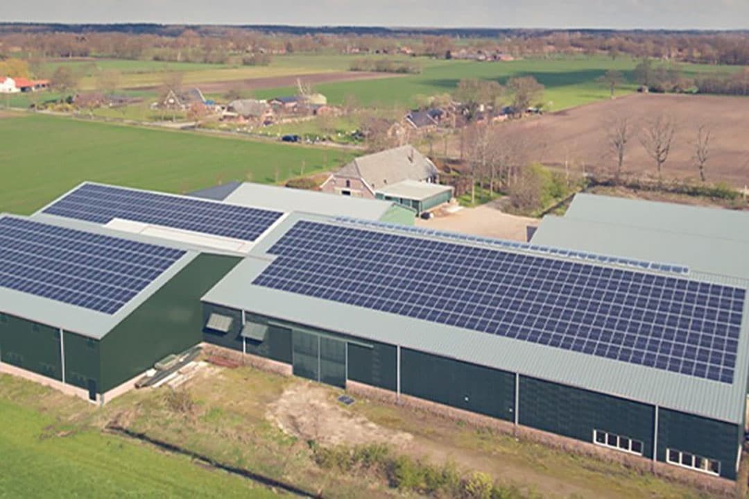 Akkerbouwer Slӧetjes in Halle heeft een zonnepaneleninstallatie met 694 zonnepanelen op zijn dak liggen. De financiële voordelen om in zonnepanelen te investeren waren de grootste motivatie voor Slӧetjes. - Foto: Zonnepanelen op het dak