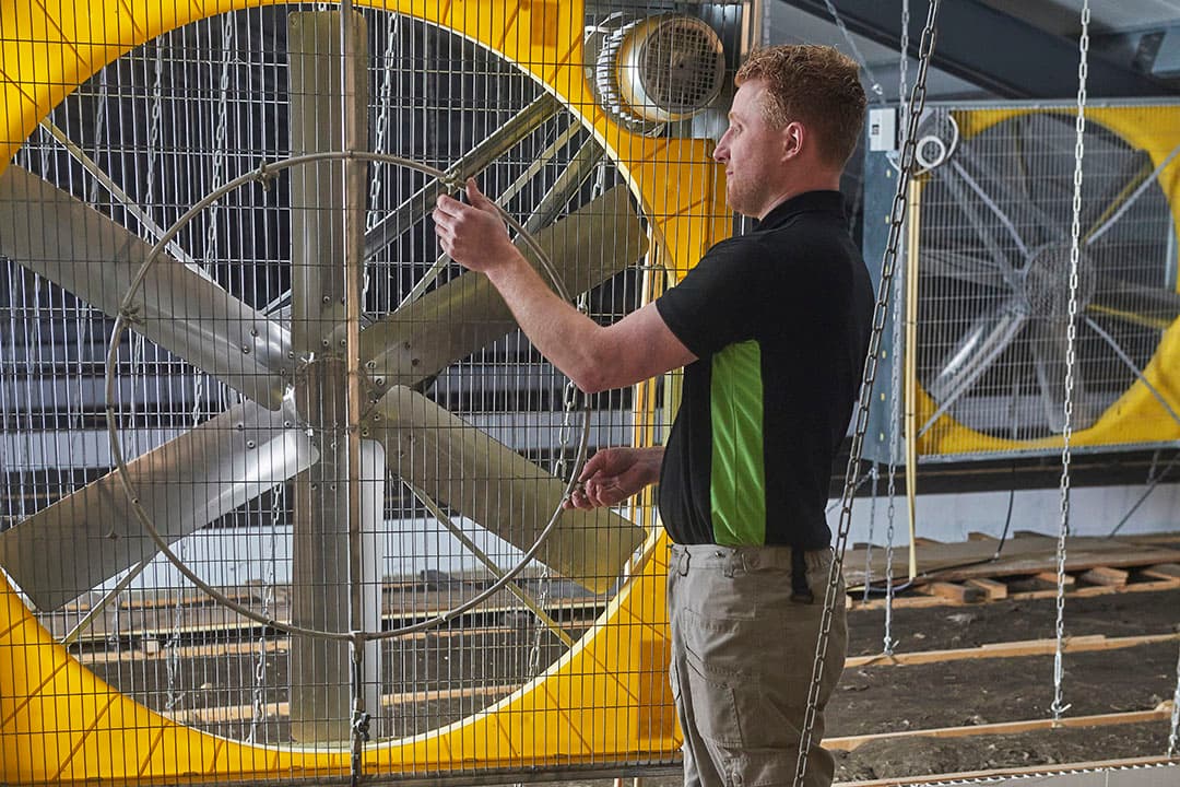 Een voorbeeld van een hittemaatregel in een varkensstal. - Foto: Van Assendelft