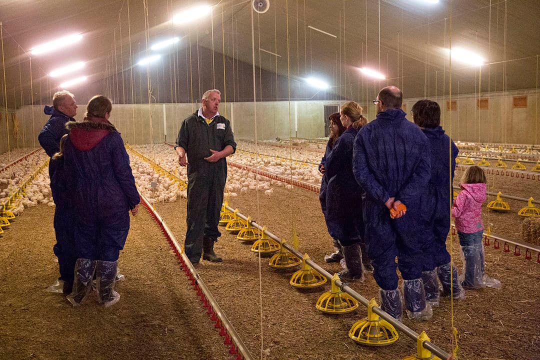 Pluimveehouder geeft bezoekers uitleg over zijn bedrijf. - Foto: Jan Willem Schouten