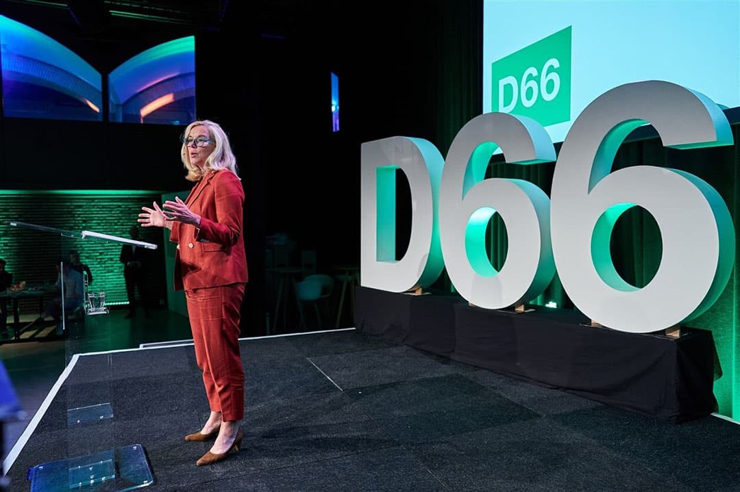 Lijstrekker Sigrid Kaag tijdens de presentatie van het concept-verkiezingsprogramma van D66. Foto: ANP