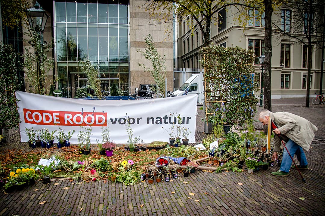 Een actie bij de Tweede Kamer voor meer biodiversiteit. - Foto: ANP