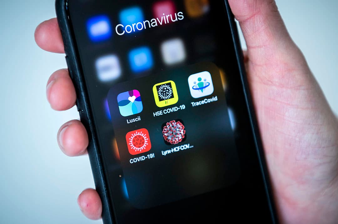 Een aantal corona-apps op een telefoon. Foto: ANP