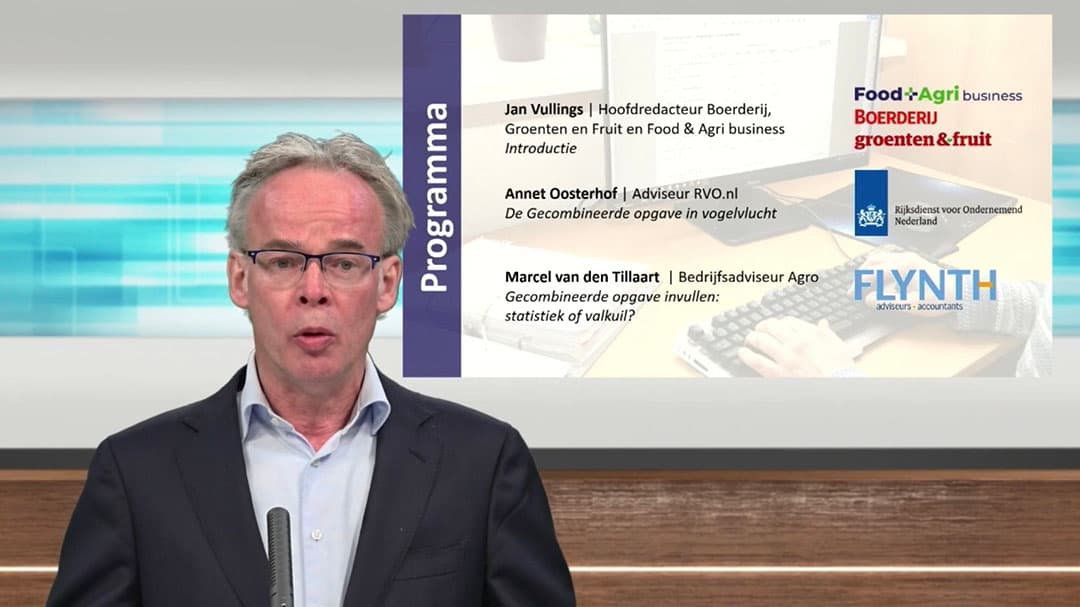 Jan Vullings, hoofdredacteur Boerderij, presenteerde het webinar over de Gecombineerde opgave en de landbouwtelling. - Foto: Misset