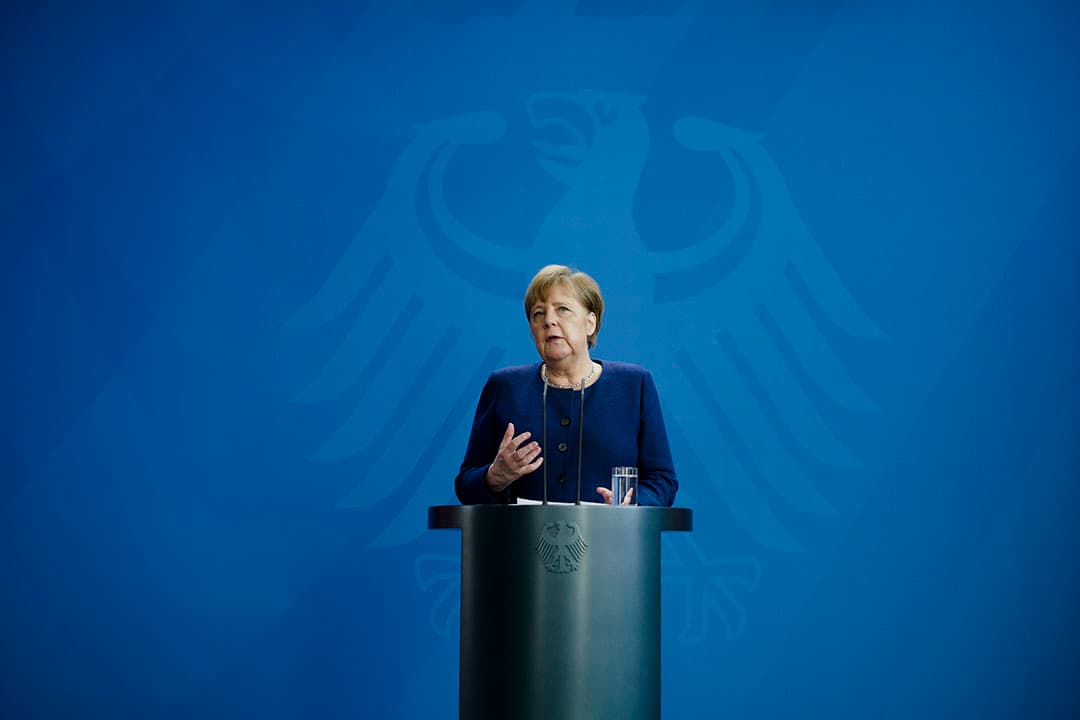 Bondskanselier Angela Merkel benadrukte maandag 6 april in een persconferentie dat het Duitsland  alleen goed kan gaan, als het heel Europa goed gaat . Foto: ANP