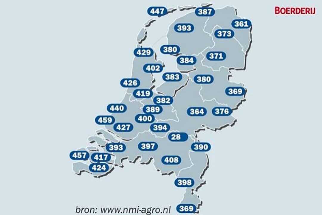 De temperatuursom in de verschillende gebieden in Nederland. - Afbeelding: Boerderij