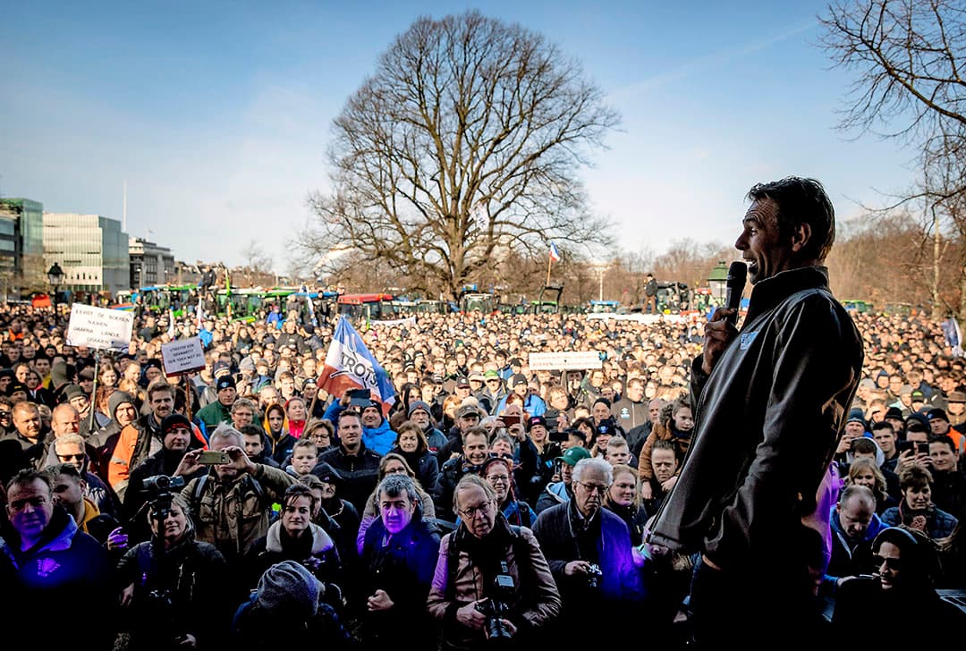 Jeroen van Maanen van FDF tijdens de demonstratie tegen het stikstofbeleid op 19 februari. - Foto: ANP
