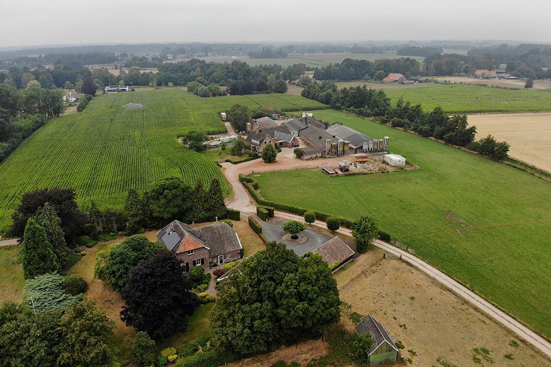 Varkensstal met woningen en bebouwde kom.- Foto: Hans Prinsen