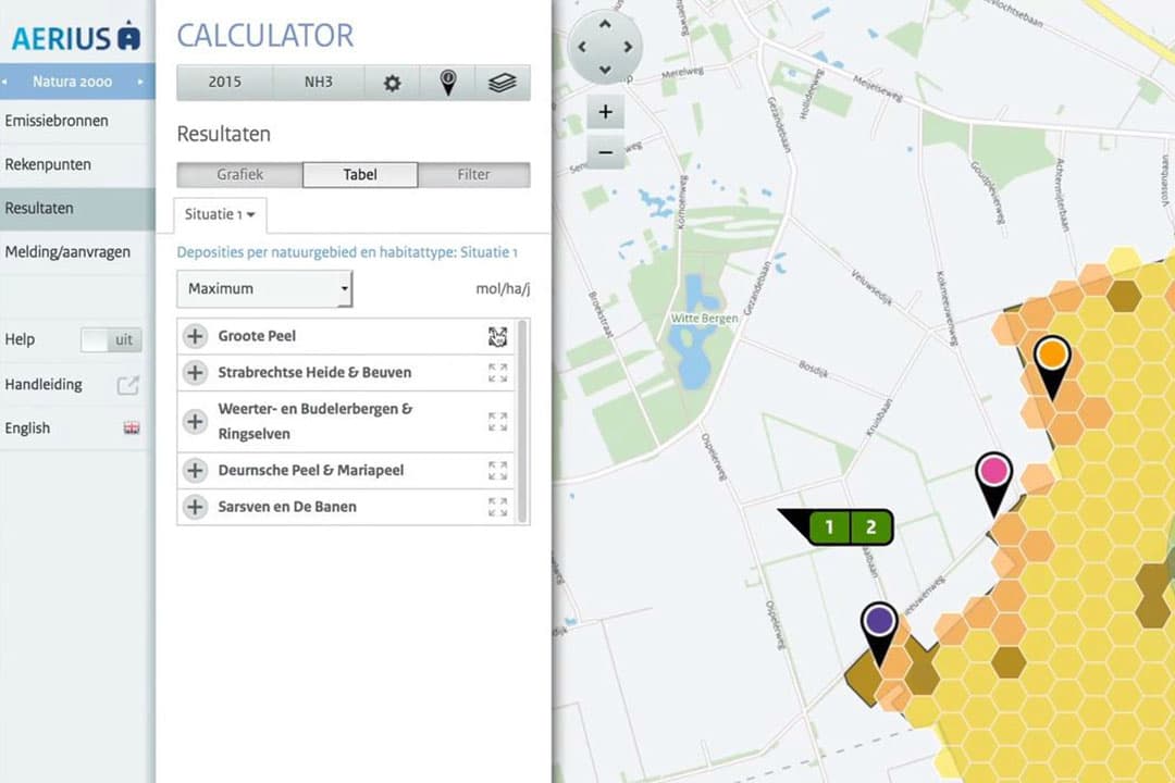 Schermafbeelding huidige Aerius Calculator. Afbeelding: Instructievideo Aerius.nl