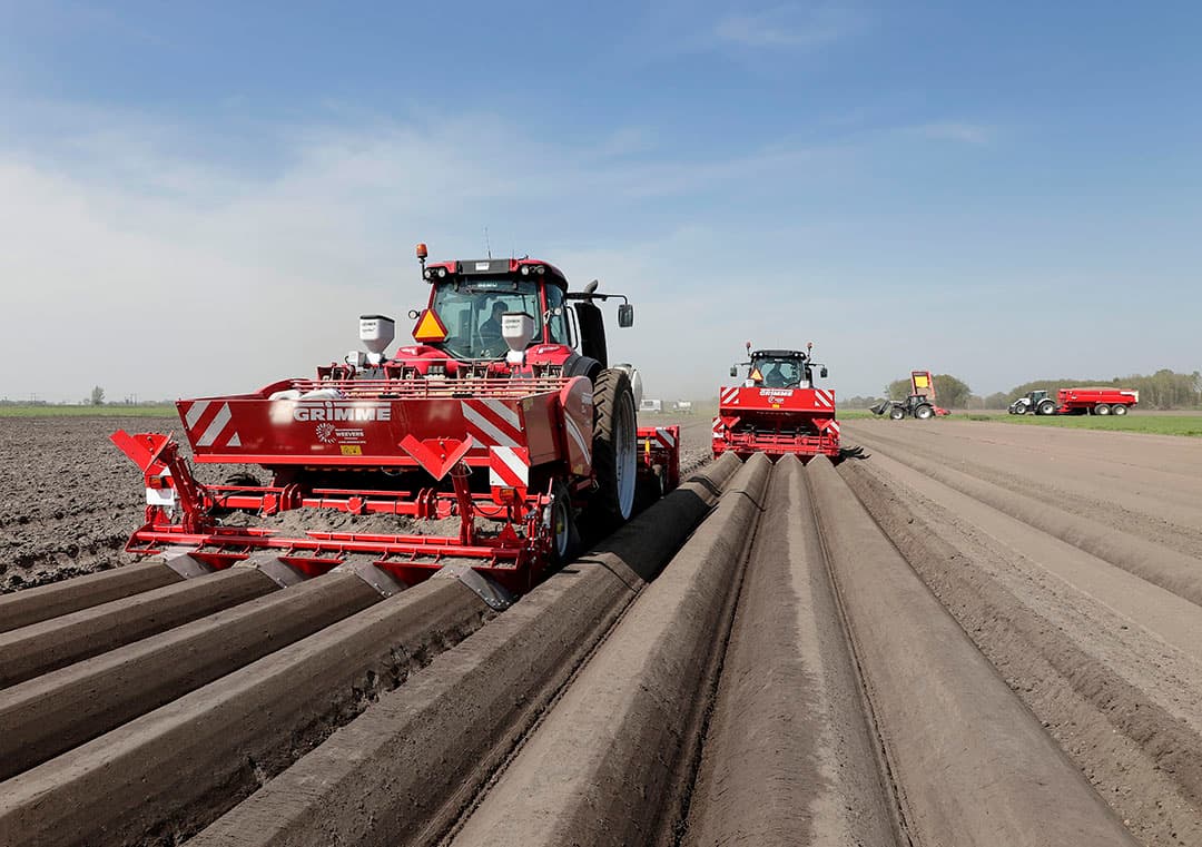 Aardappelen worden met twee machines tegelijk gepoot. In 2019 wordt 500 hectare consumptieaardappelen geteeld voor Aviko. - Foto: Ruud Ploeg