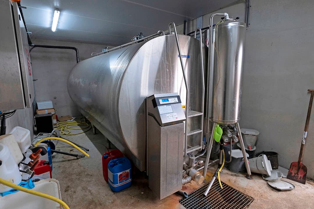 Tussen de robots en het vrijloopgedeelte bevindt zich een soort robotpleintje. Met rubber op de roosters voor meer koecomfort. Separatie is er niet. Er is alleen een beweidingsbox (hier niet op de foto).