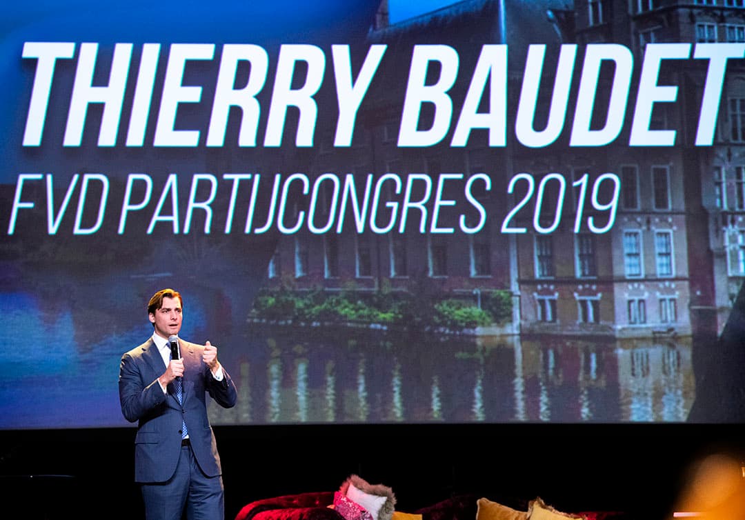 Leider van Forum voor Democratie Thierry Baudet tijdens het partijcongres. - Foto: ANP