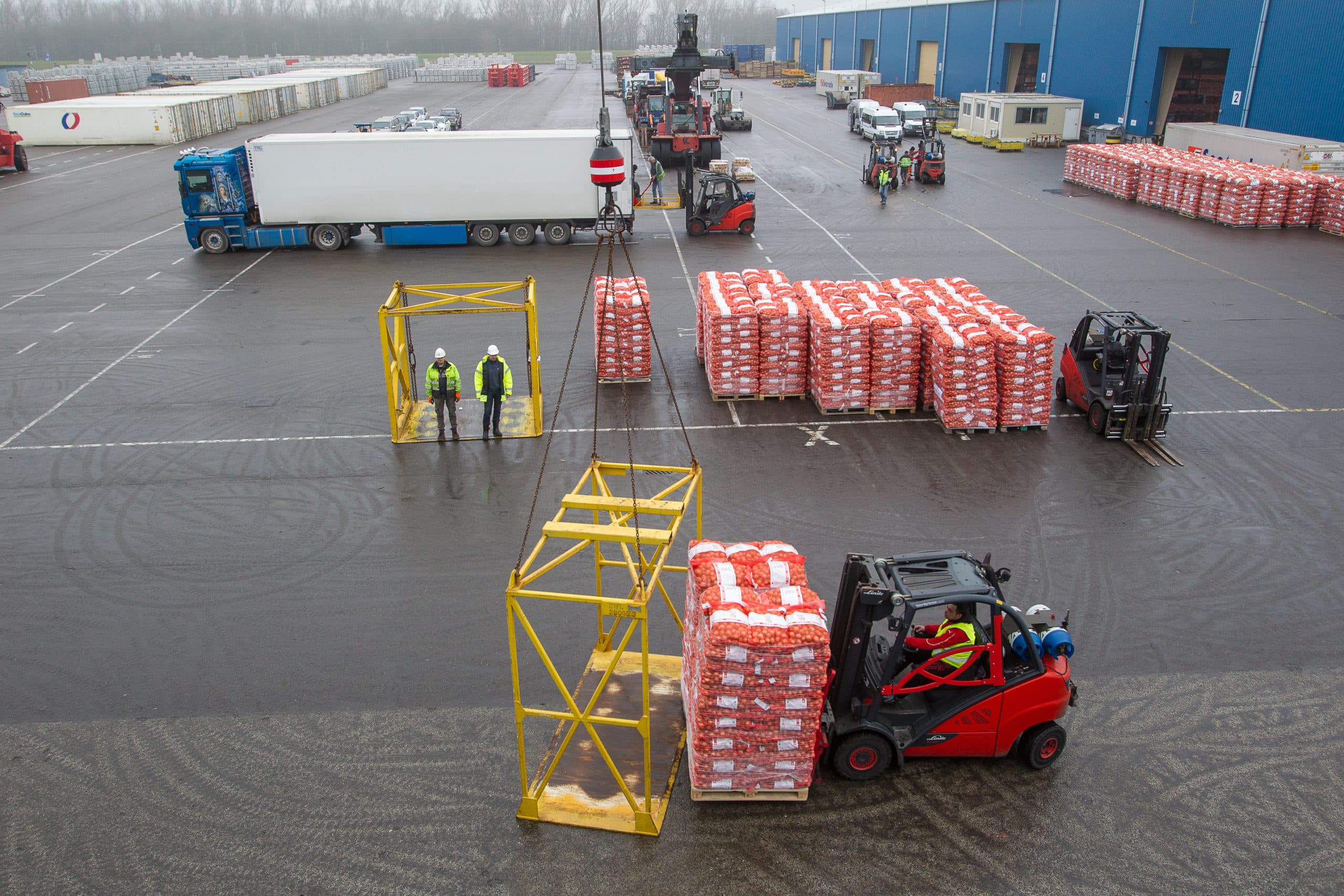 405659 Uien en aardappelen laden op de Baltic Jasmin voor verscheping naar Senegal. William Nannes (55) van JP Beemsterboer Food Traders is verantwoordelijk voor de uien en controleert de gang van zaken in de haven van Vlissingen. Verslag Annet Smale, vrijdag 12 januari 2018.