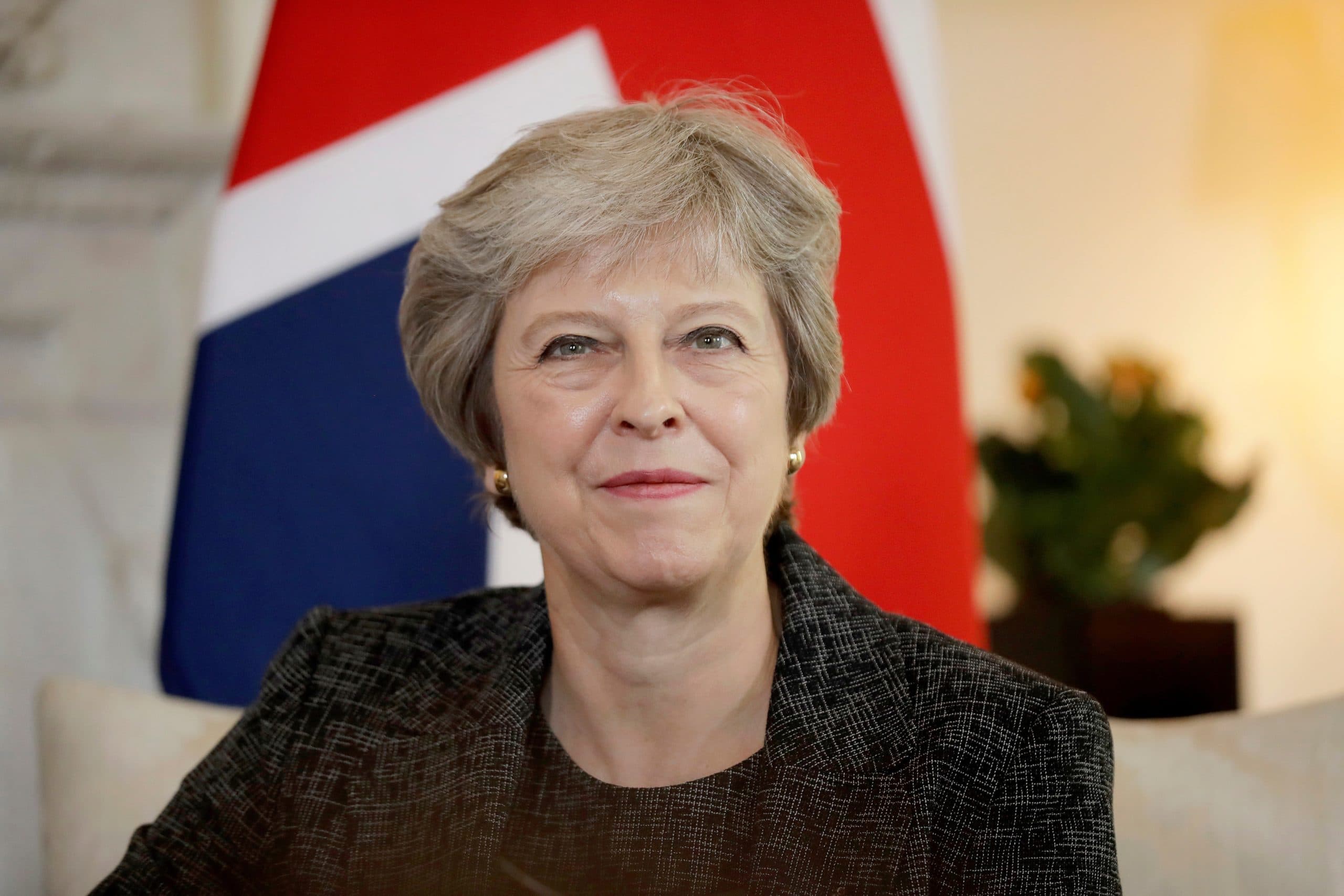 2018-07-24 12:36:03 Britain's Prime Minister Theresa May reacts during her meeting with the Emir of Qatar, Sheikh Tamim Bin Hamad al-Thani, at 10 Downing Street in London on July 24, 2018.  Matt Dunham / POOL / AFP
