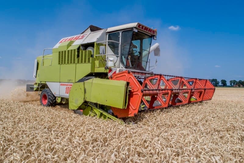 Peter Poels uit Ens laat hier 3,5 ha zomergerst van het ras Irina oogsten door loonbedrijf Wieringa uit Espel. Hij wou de wintertarwe er achteraan doen maar die is nog lang niet goed.
