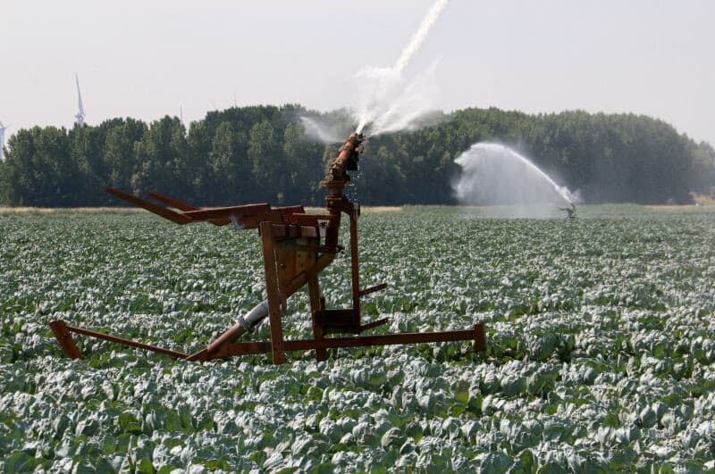 Het verschil met een sproeikanon is duidelijk te zien aan het sproeibeeld. Het grote aantal betrekkelijk fijne stralen gaan vrij snel over naar druppels die zo voor een kunstmatige regenbui zorgen. Dit in tegenstelling met een sproeikanon waarbij een groot deel van de enkele straal behoorlijk hard op het gewas en grond neerkomt.
