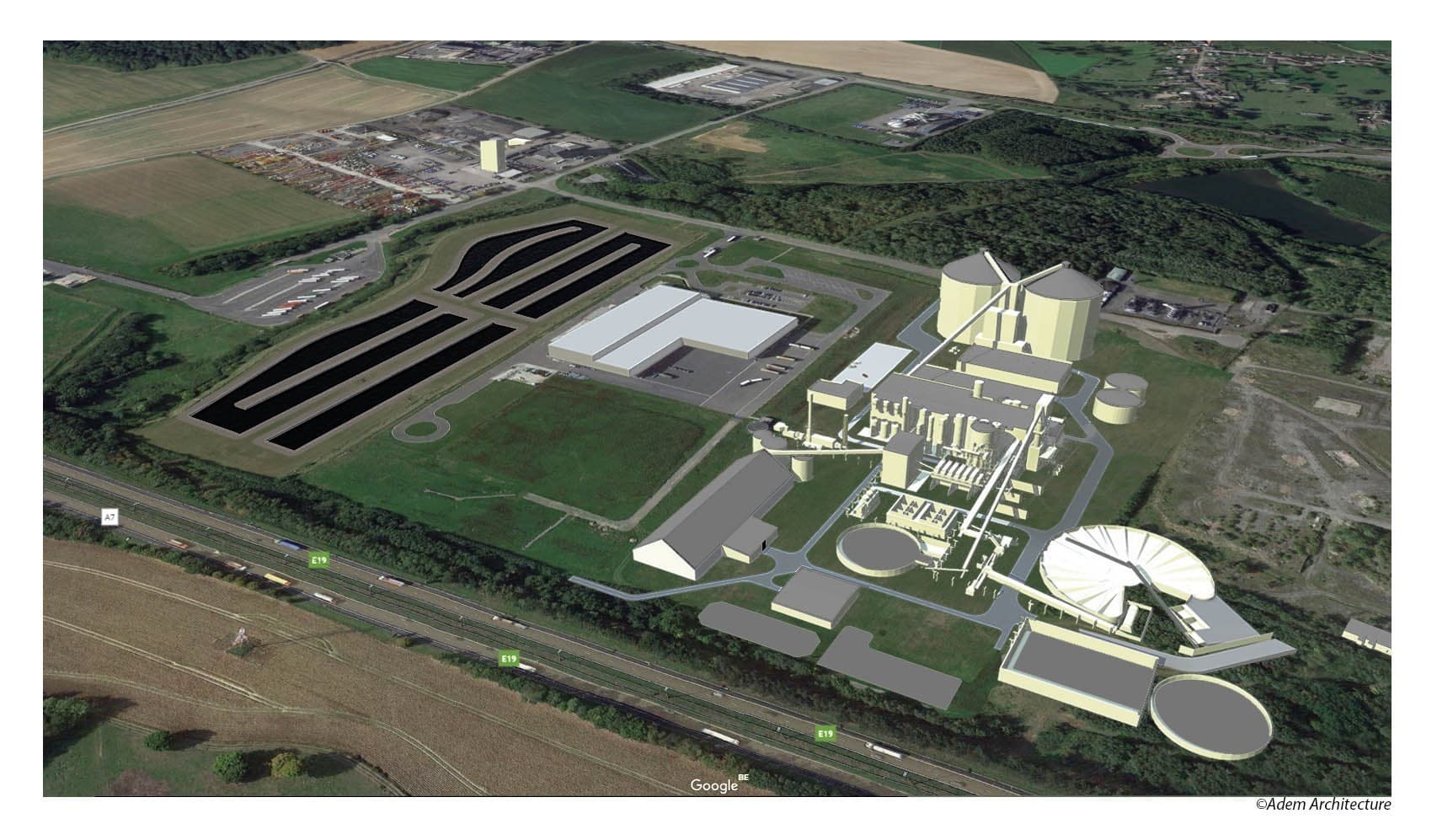 Foto: Dit is een maquette van de nieuwe Waalse bietenfabriek. Als de vergunningen en de financiering rond zijn moet de fabriek in 2021 gaan draaien. - Foto: CoBT