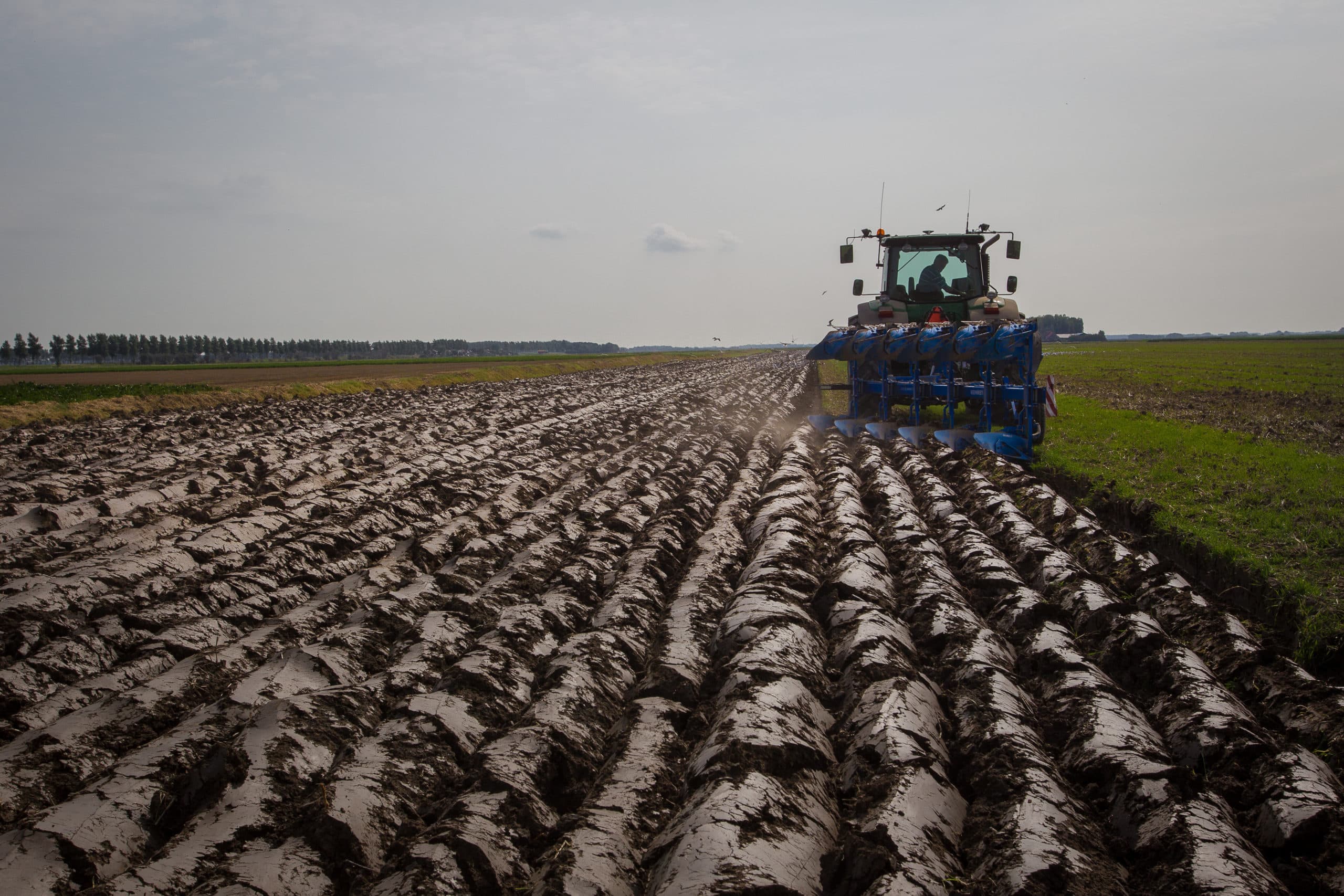 405083 Kees de Koning (66) van VOF Nieuw Campen ploegt boven-over met een lemken 6-schaarsploeg met aparte gps