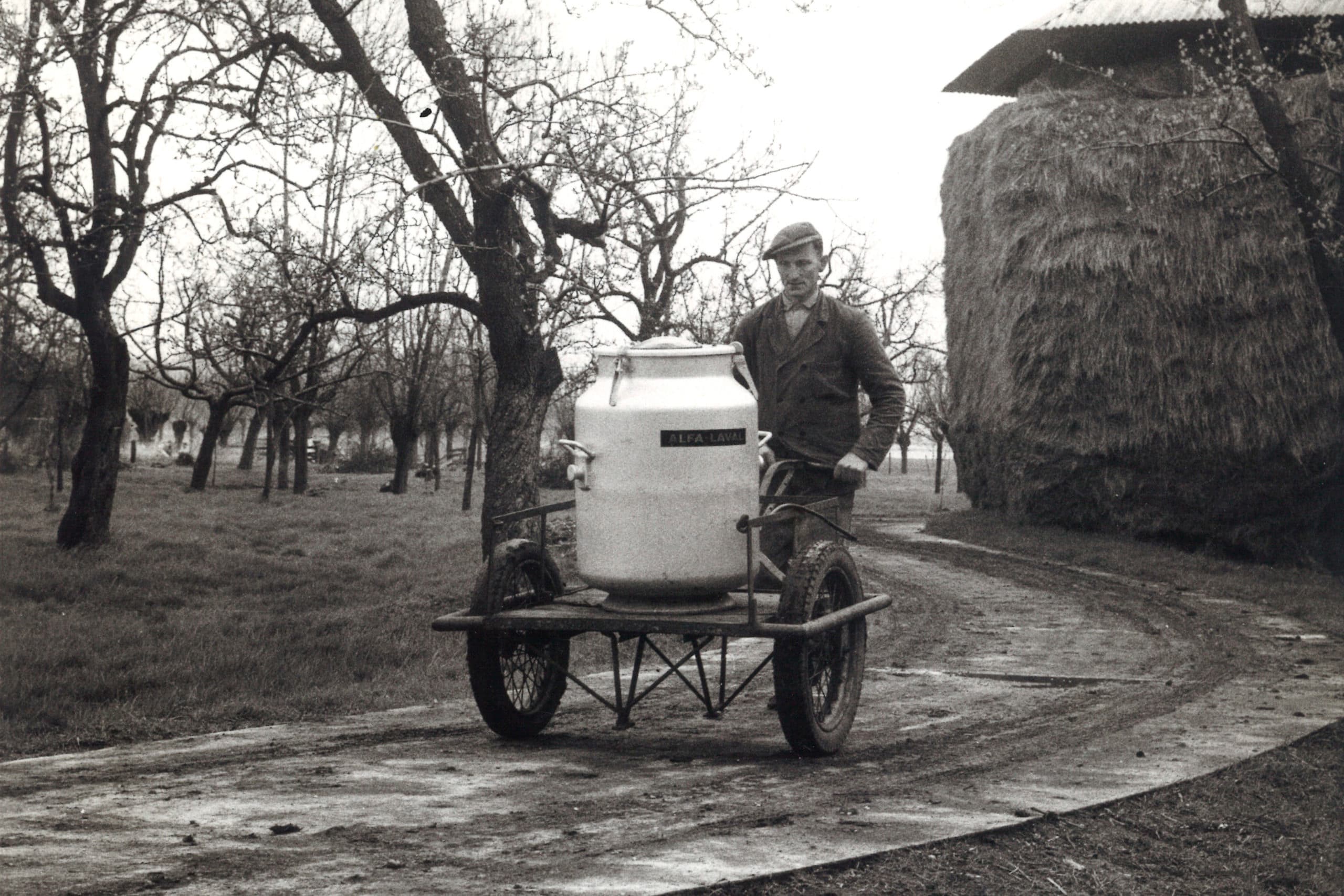 Deze melkbus (200 liter) was een voorloper van de vaste melktanks op bedrijven. De huidige tanks koelen de melk en kunnen afhankelijk van de bedrijfsgrootte tot 37.000 liter opslaan. - Foto: Misset