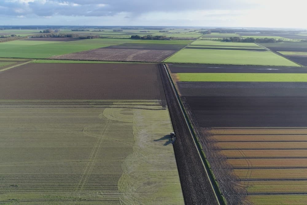Alle percelen worden over de lengte van de kavels geploegd voor het hoogste rendement. Op dit perceel stonden granen, aardappelen en suikerbieten.